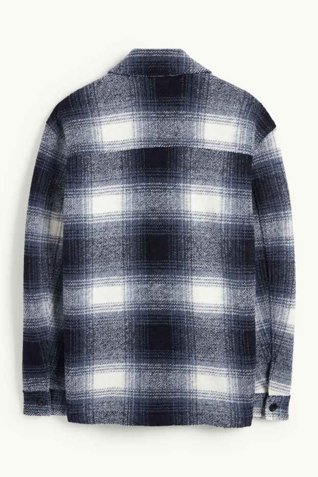 Hommes - Veste-chemise - relaxed fit - col kent - à carreaux - bleu foncé / blanc