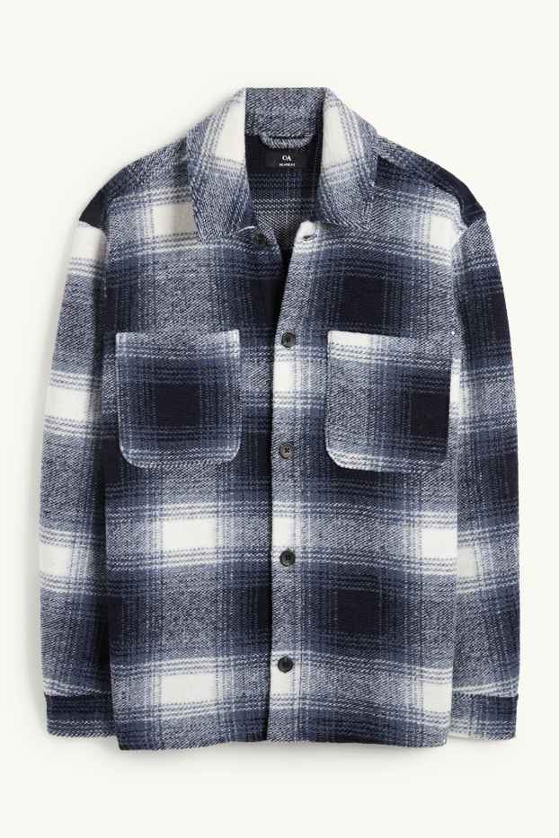 Hommes - Veste-chemise - relaxed fit - col kent - à carreaux - bleu foncé / blanc