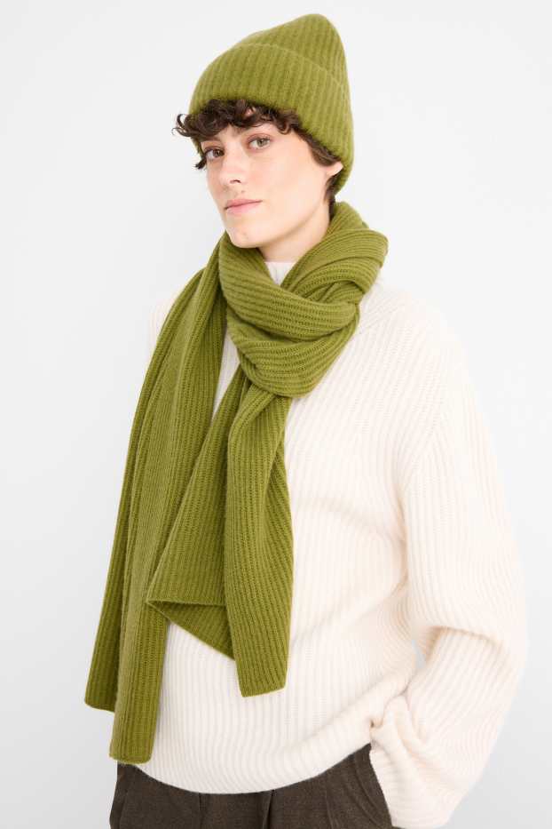 Women - Cashmere scarf - ribbed - green