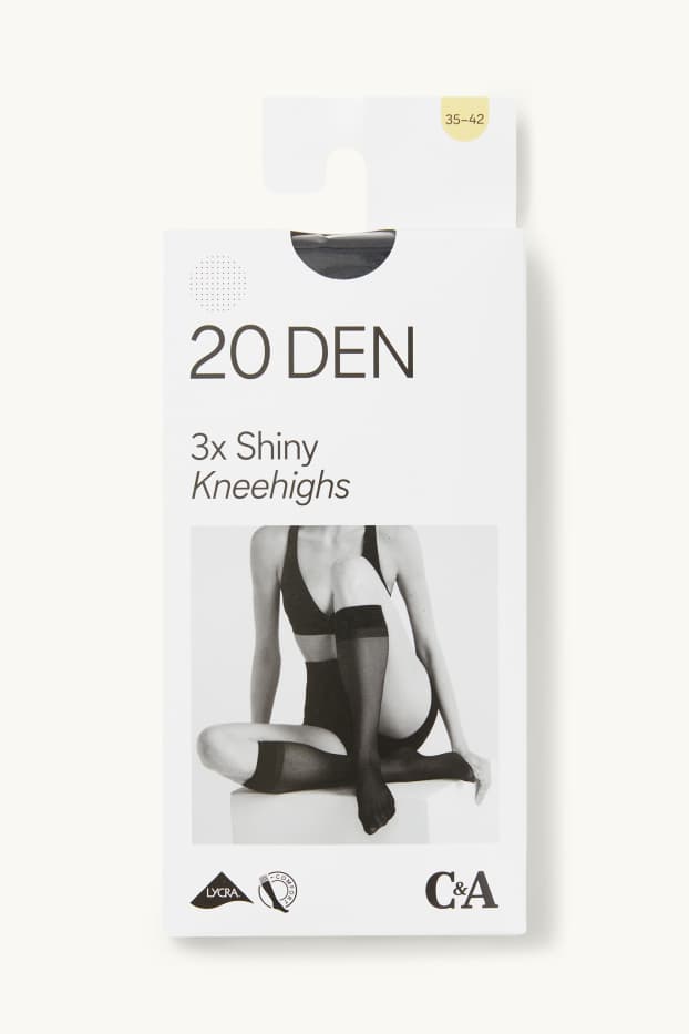 Donna - Confezione da 3 - gambaletti fini - LYCRA® - 20 DEN - nero