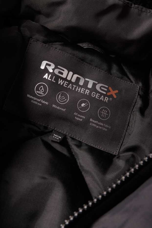 Enfants garçons - Manteau de pluie avec capuche avec garniture en imitation fourrure - doublé - gris foncé