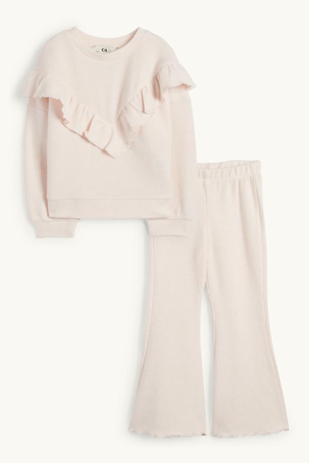 Kinderen: meisjes - Set - trui en flared legging - ribstof - 2-delig - lichtroze