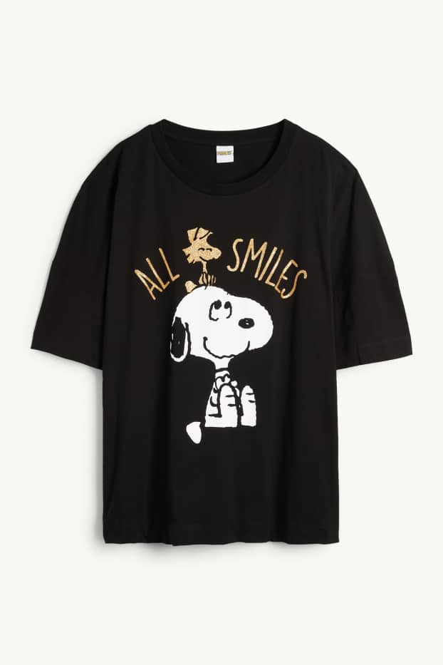 Damen - T-Shirt - Regular Fit - Glanz-Effekt - Peanuts - schwarz