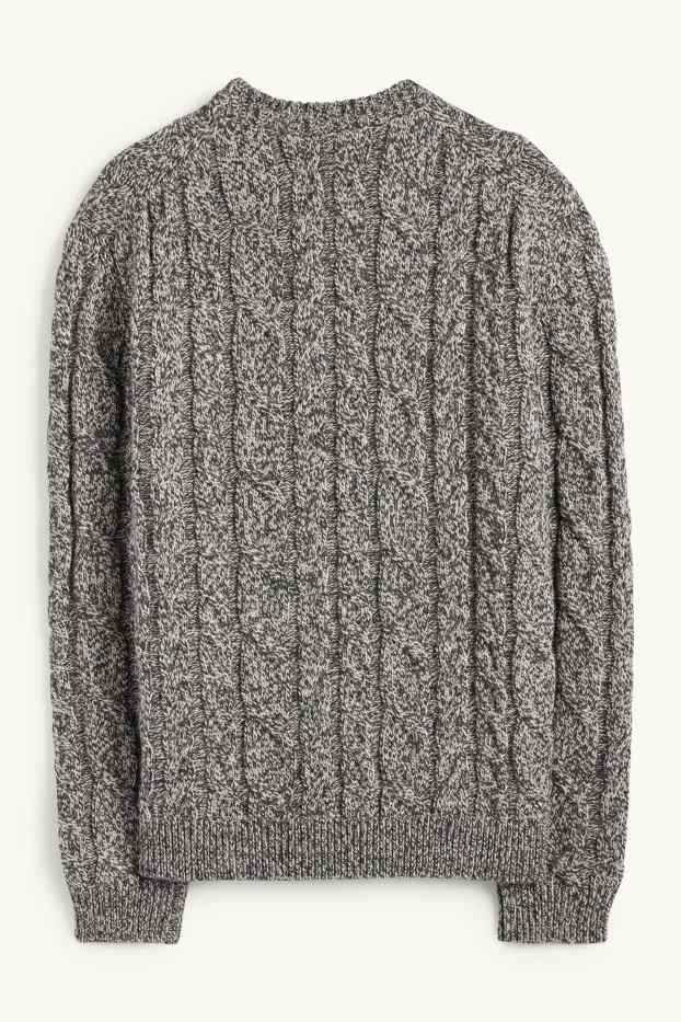 Men - Jumper - cable knit pattern - dark gray