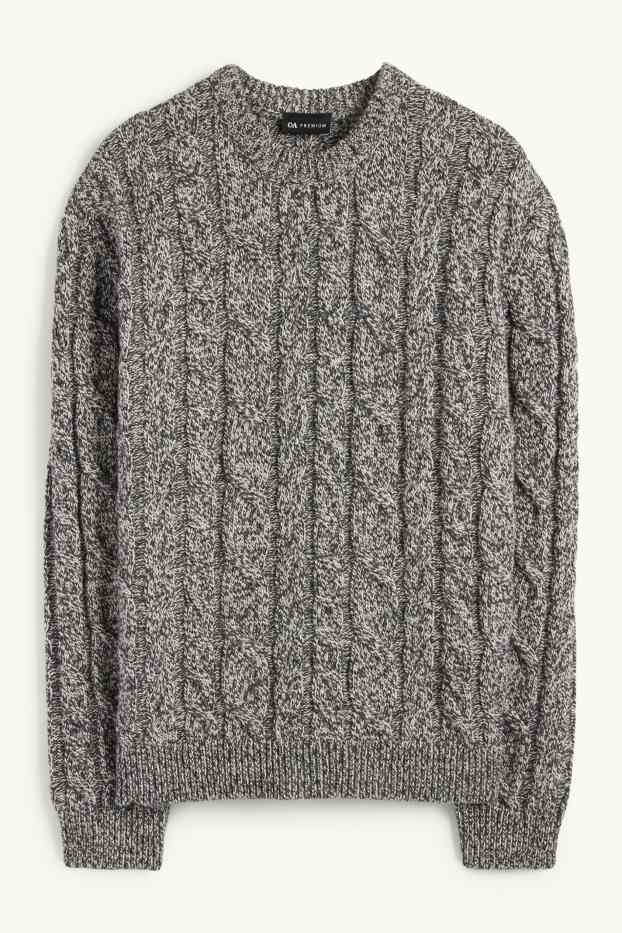 Men - Jumper - cable knit pattern - dark gray