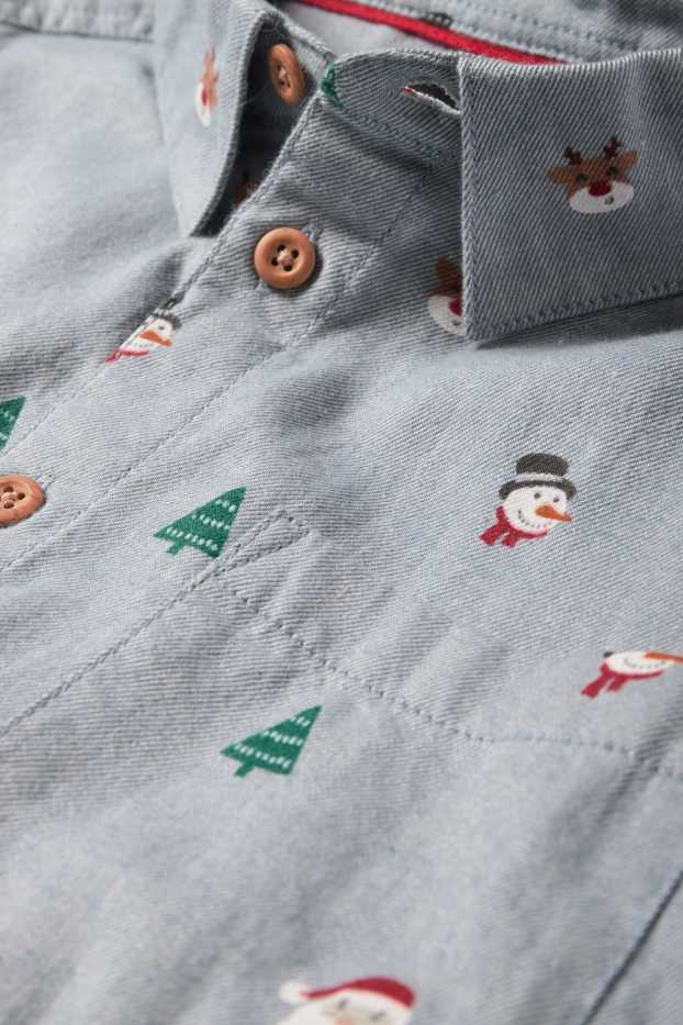 Enfants garçons - Chemise de Noël - à motif - gris clair