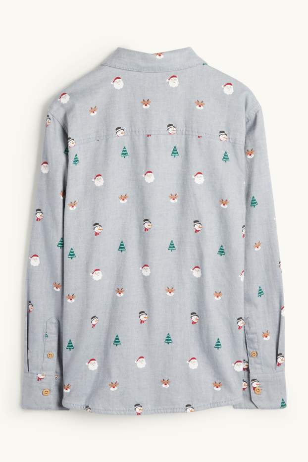 Enfants garçons - Chemise de Noël - à motif - gris clair