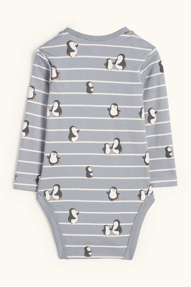 Unisex - Pinguin - Baby-Body - gestreift - blau