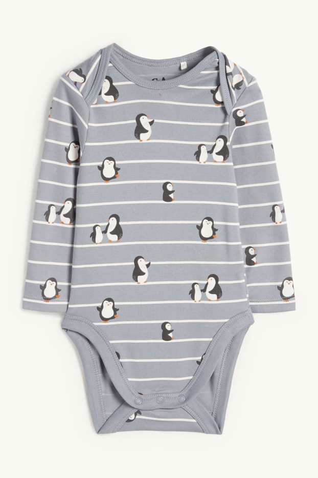 Unisex - Pinguin - Baby-Body - gestreift - blau