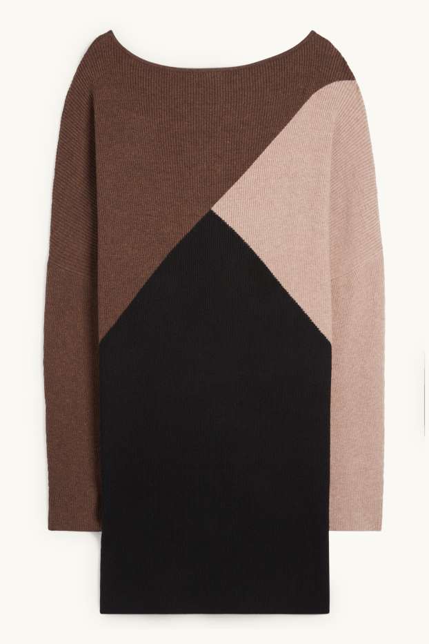 Women - Knitted dress - ribbed - brown