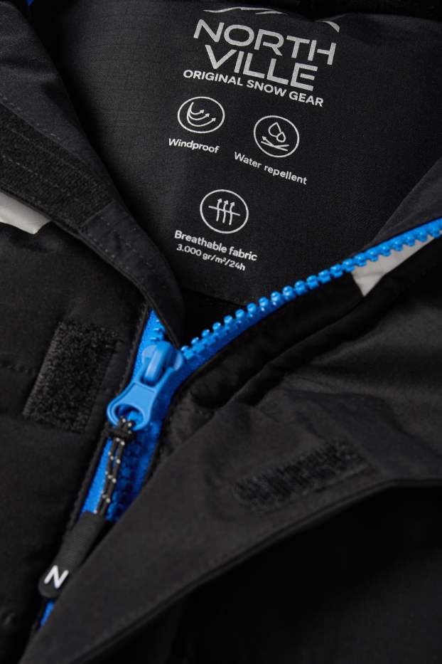 Kinder Jungen - Skijacke mit Kapuze - wasserabweisend - blau / schwarz