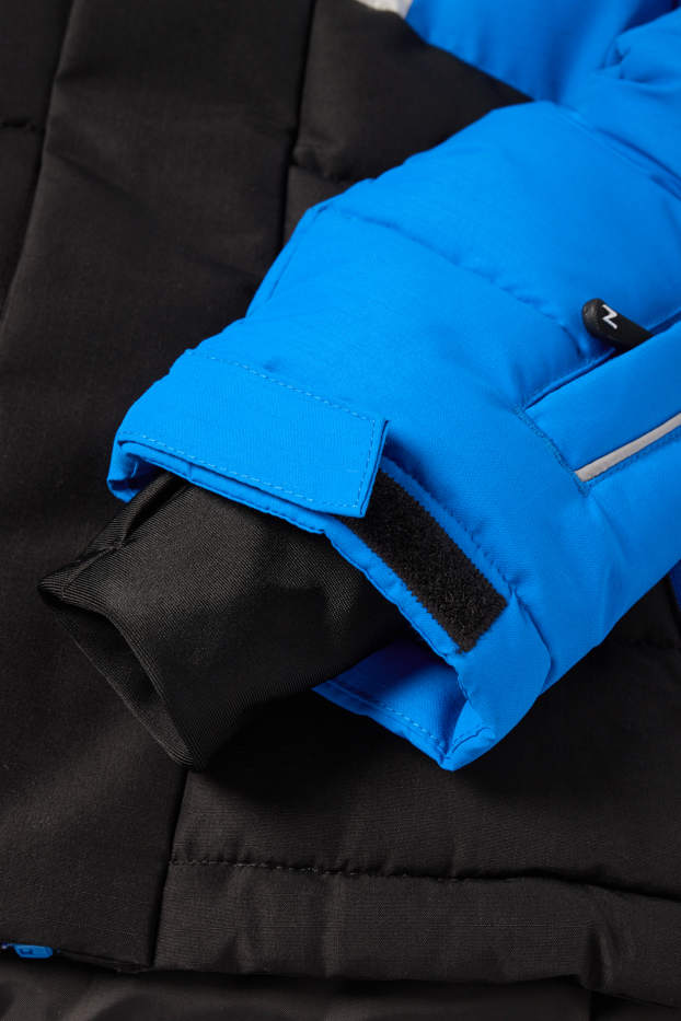 Kinder Jungen - Skijacke mit Kapuze - wasserabweisend - blau / schwarz