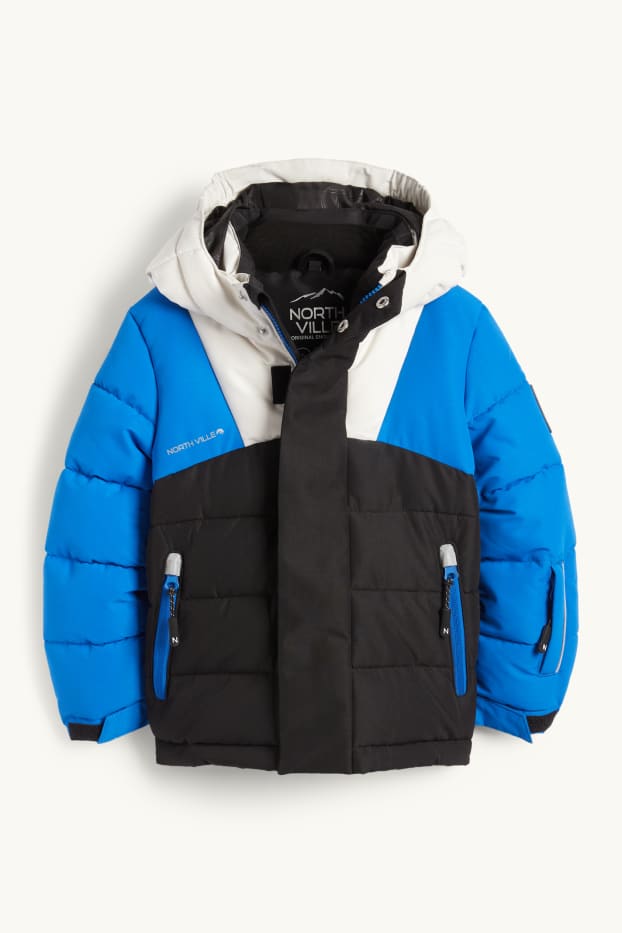 Kinder Jungen - Skijacke mit Kapuze - wasserabweisend - blau / schwarz