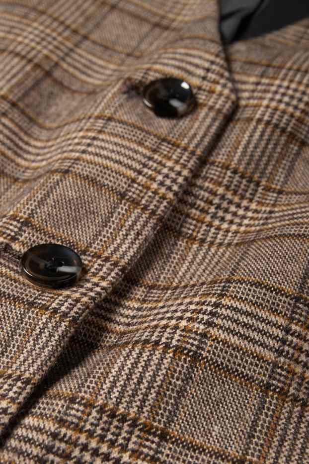 Donna - Gilet - sciancrato - a quadretti - marrone