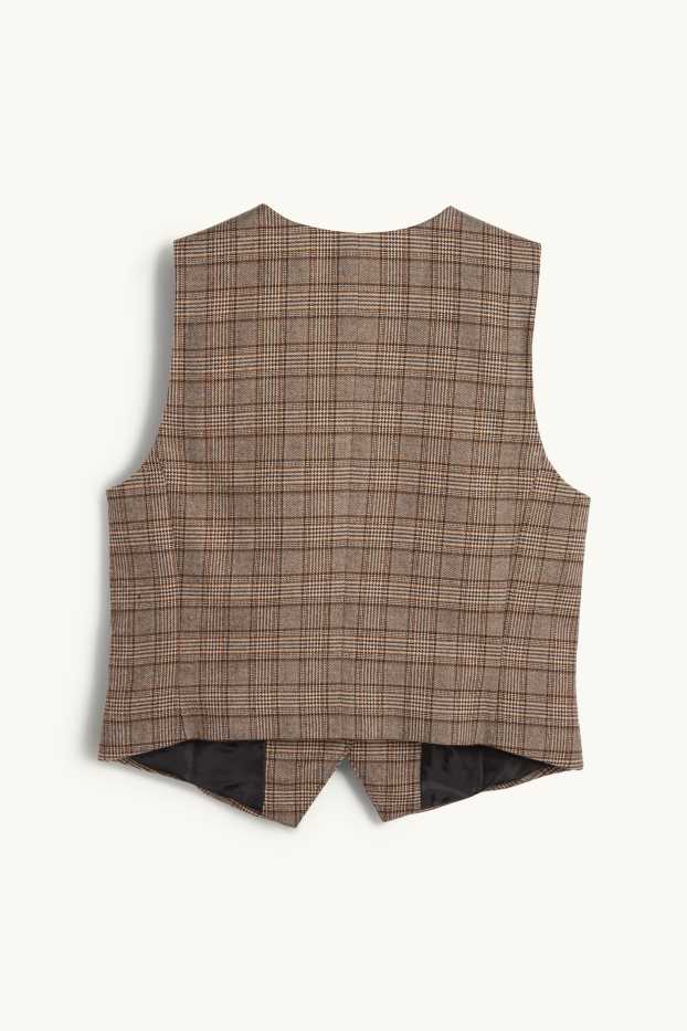 Donna - Gilet - sciancrato - a quadretti - marrone