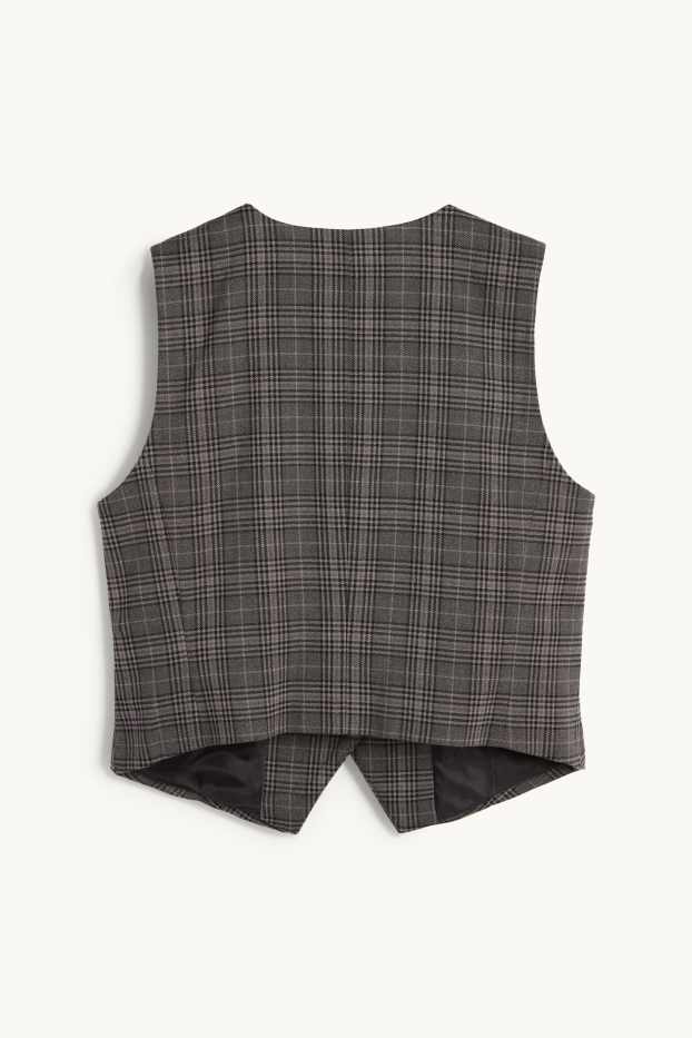 Donna - Gilet - sciancrato - a quadretti - grigio scuro