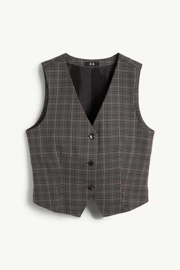 Donna - Gilet - sciancrato - a quadretti - grigio scuro