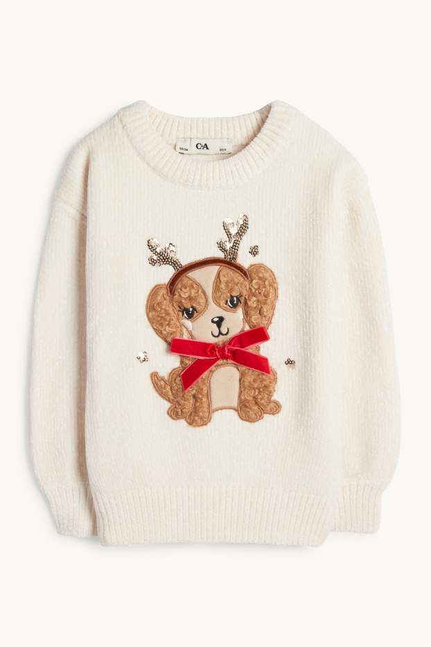 Bambine - Cane - maglione di ciniglia - beige chiaro