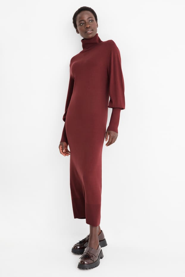 Femei - Rochie din tricot - straight fit - bordo