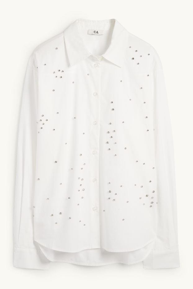 Damen - Bluse mit Strasssteinen - weiss