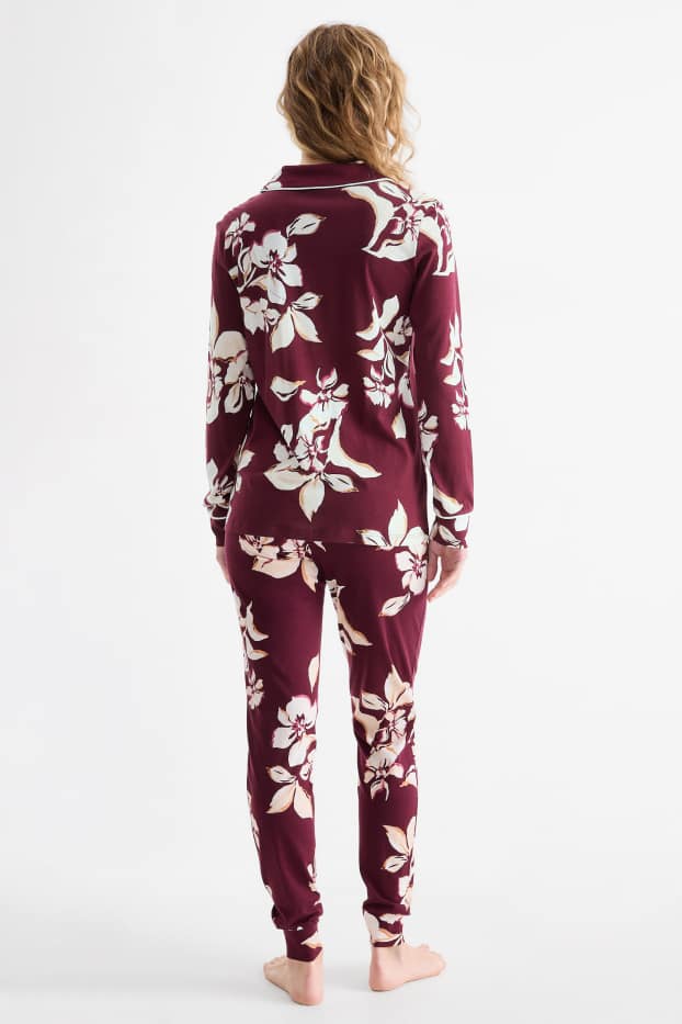 Dames - Pyjama - gebloemd - bordeaux