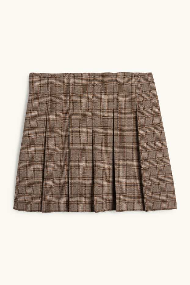 Dámské - Sukně skort - kostkovaná - světle hnědá