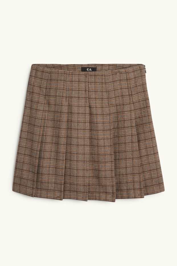 Dámské - Sukně skort - kostkovaná - světle hnědá