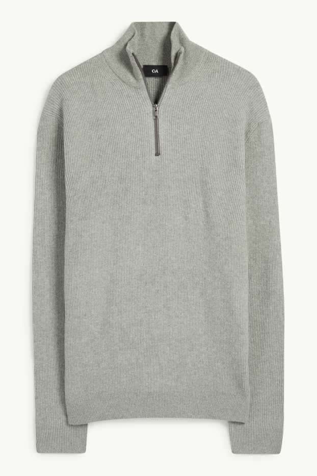 Uomo - Maglione - a coste - grigio chiaro