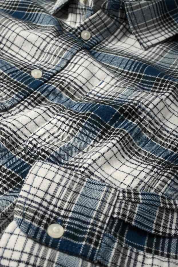 Men - Flannel shirt - regular fit - kent collar - check - blue