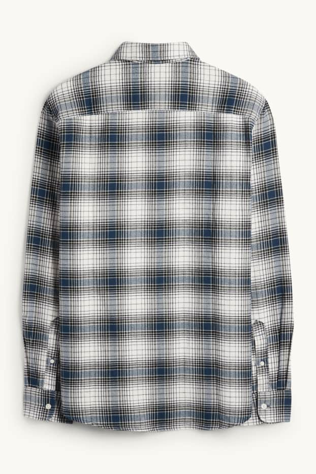 Men - Flannel shirt - regular fit - kent collar - check - blue