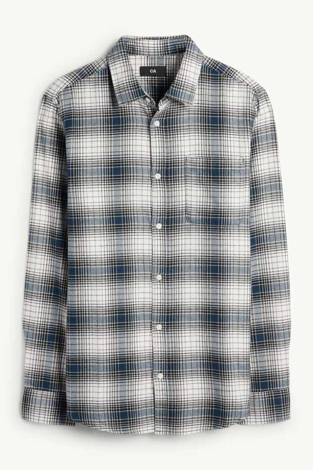 Men - Flannel shirt - regular fit - kent collar - check - blue