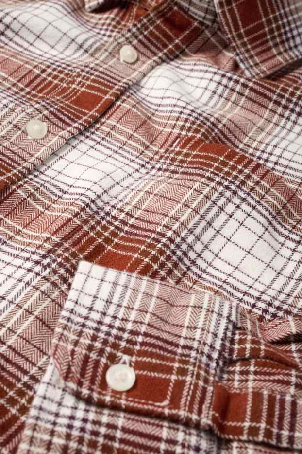 Hommes - Chemise en flanelle - regular fit - col kent - à carreaux - marron