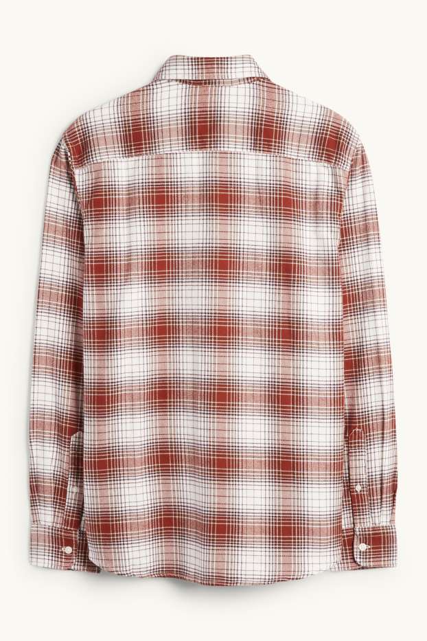 Hommes - Chemise en flanelle - regular fit - col kent - à carreaux - marron