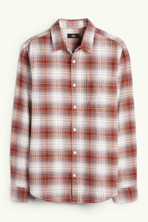 Hommes - Chemise en flanelle - regular fit - col kent - à carreaux - marron