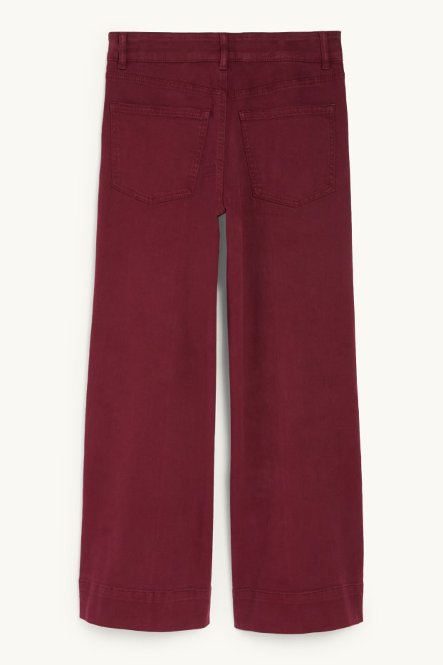 Damen - Stoffhose - High Waist - Wide Leg - bordeaux