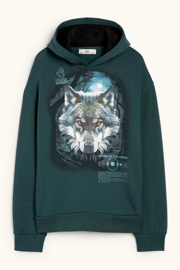 Enfants garçons - Loup - sweat à capuche - vert foncé