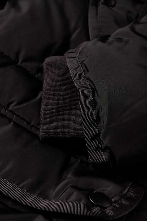 Hombre - Parka acolchada con capucha y pelo sintético - hidrófuga - negro