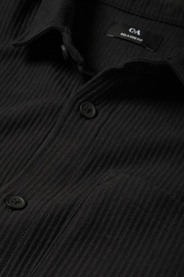 Hommes - Chemise - relaxed fit - col kent - finition côtelée - noir