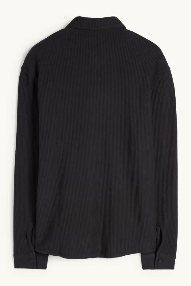 Hommes - Chemise - relaxed fit - col kent - finition côtelée - noir