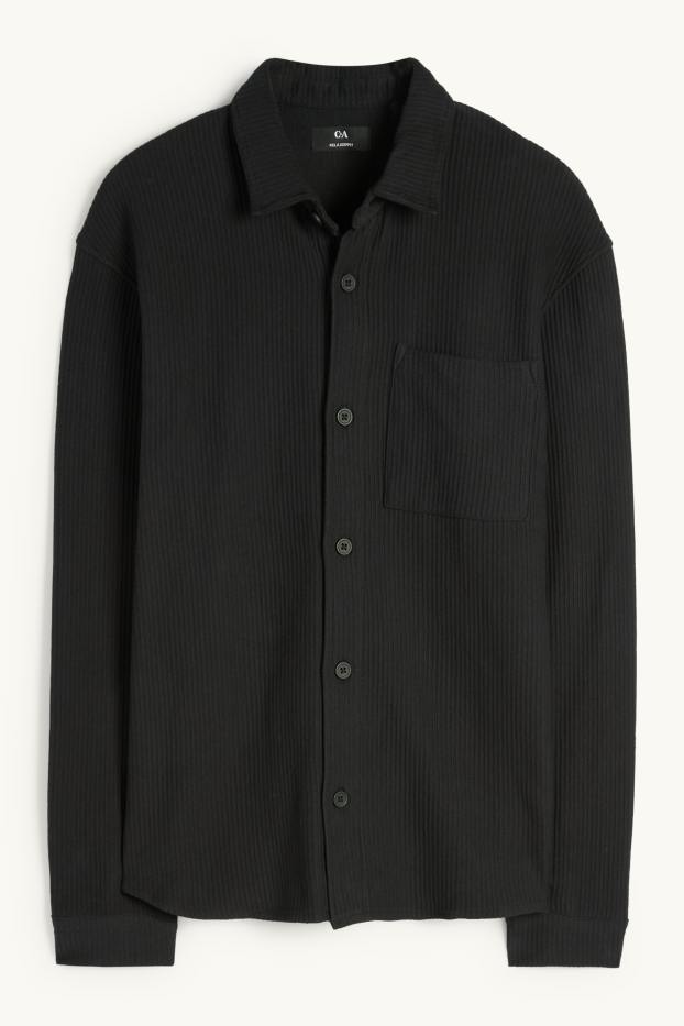 Hommes - Chemise - relaxed fit - col kent - finition côtelée - noir