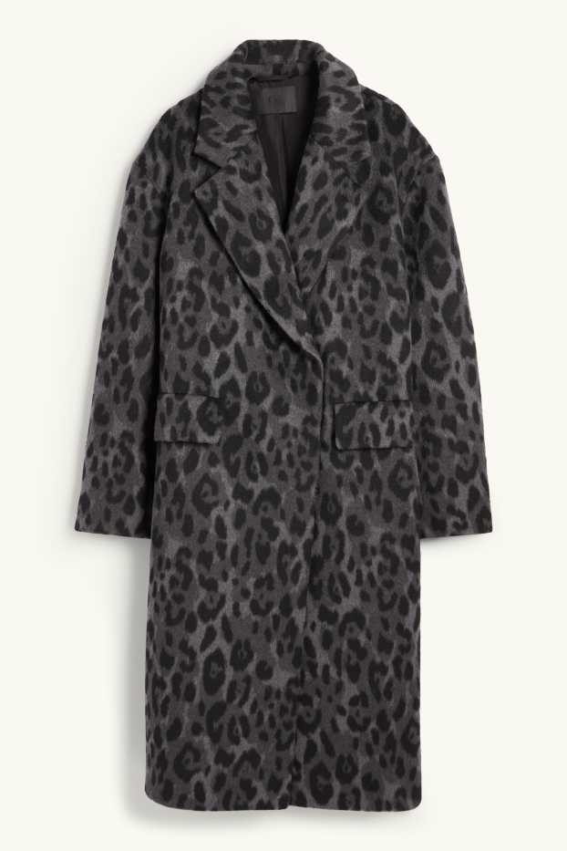 Donna - Cappotto - stampa leopardata - grigio scuro