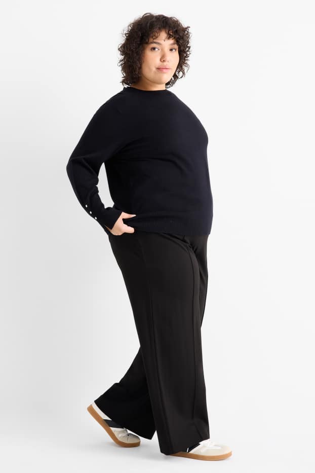 Women - Jersey trousers - mid-rise waist - flared fit - black