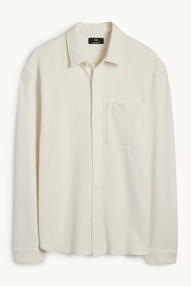 Herren - Hemd - Relaxed Fit - Kent - gerippt - weiss