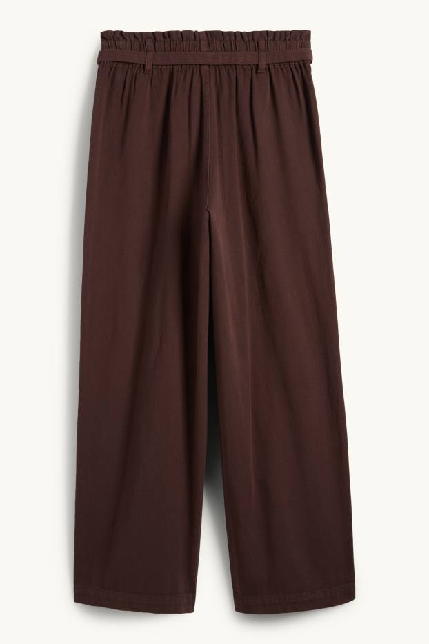 Women - Cloth trousers - high waist - barrel leg - dark brown