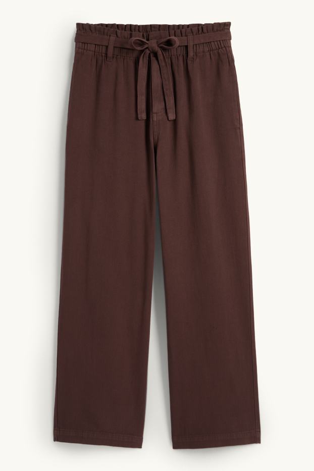 Women - Cloth trousers - high waist - barrel leg - dark brown
