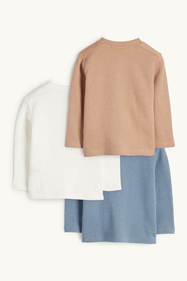 Baby Boys - Multipack of 3 - baby long sleeve top - textured - light blue