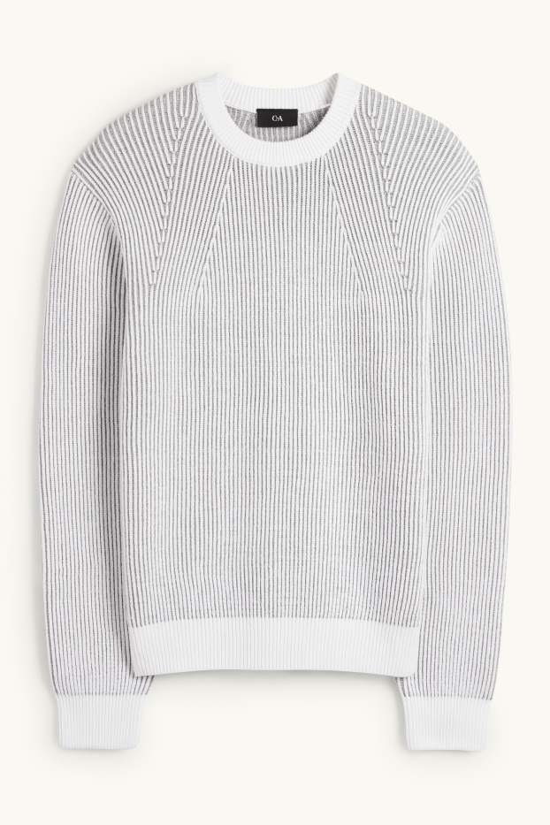 Men - Jumper - ribbed - white / gray