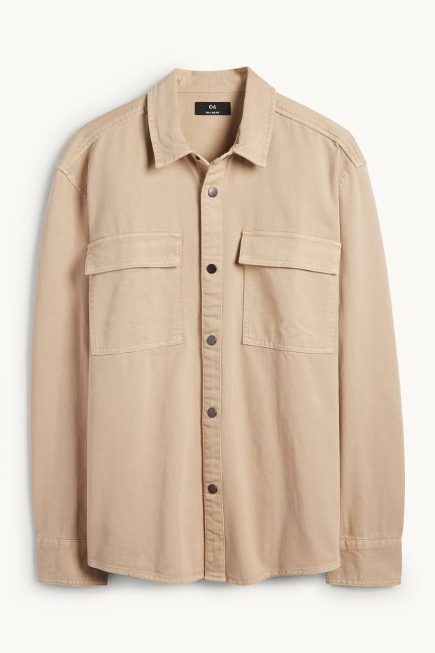 Hommes - Chemise en jean - relaxed fit - col kent - beige