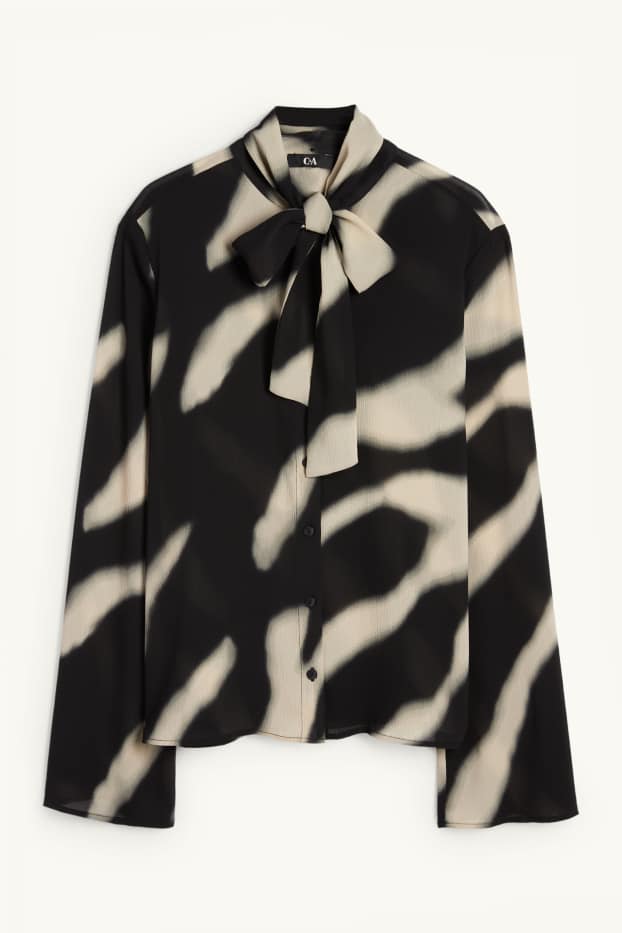 Donna - Blusa di chiffon - fantasia - nero / beige