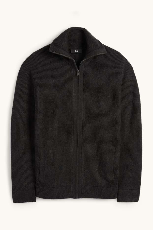 Herren - Strickjacke - gerippt - schwarz